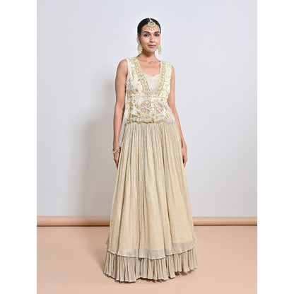 KEITH GOMES Ivory Embroidered Lehenga with Slip and Top