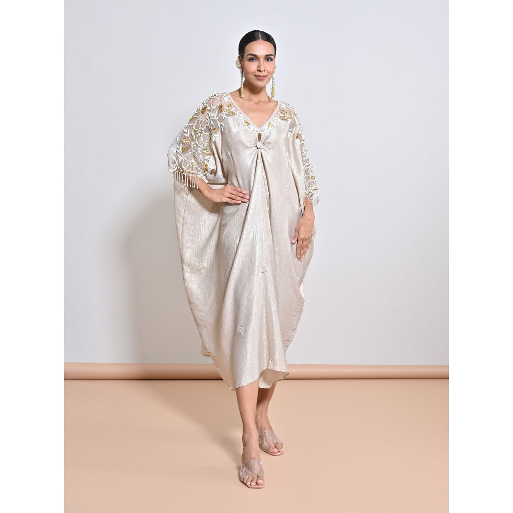 KEITH GOMES Grey Embroidered Kaftan Dress
