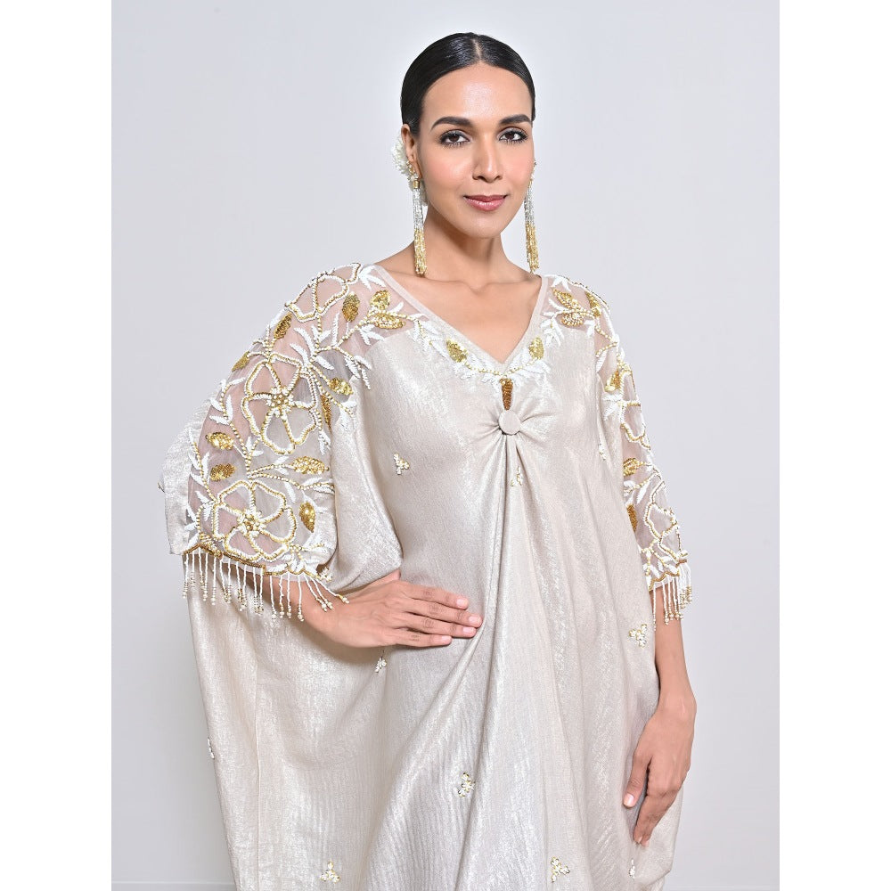 KEITH GOMES Grey Embroidered Kaftan Dress