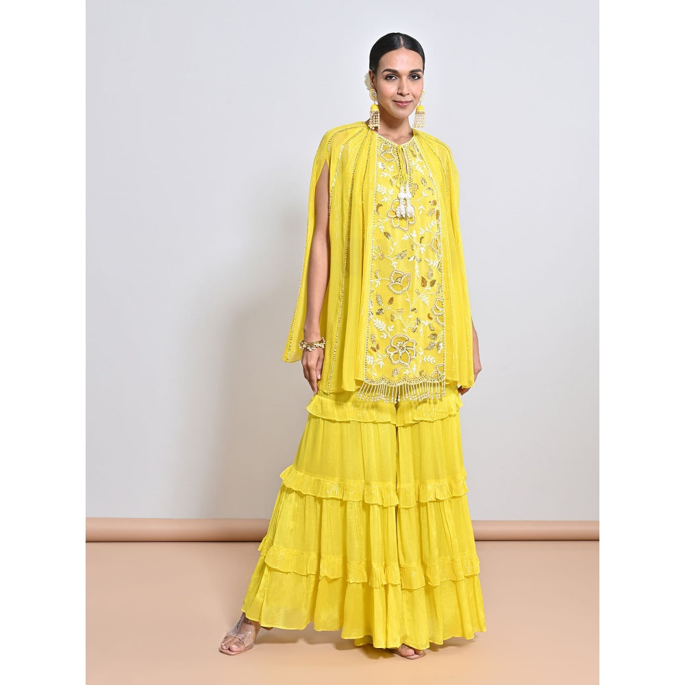 KEITH GOMES Yellow Embroidered Tunic with Sharara and Slip