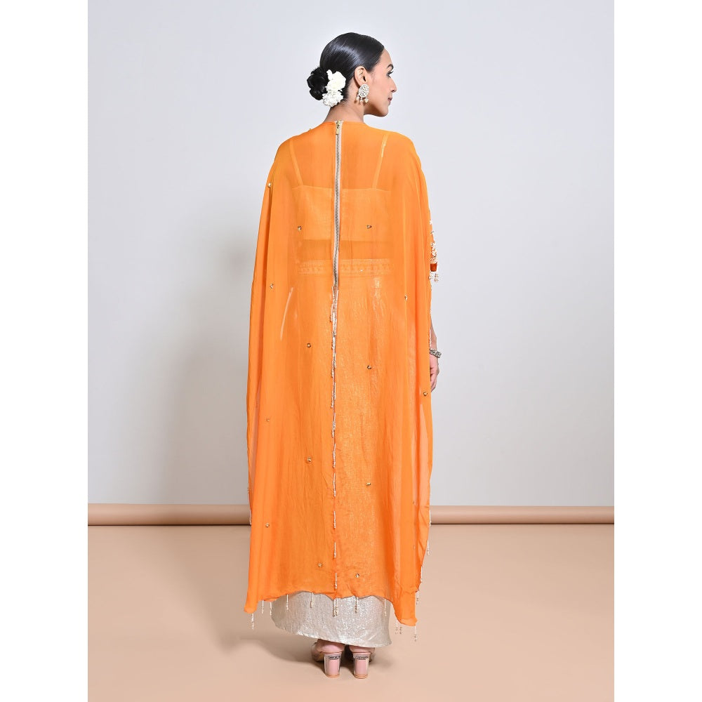 KEITH GOMES Orange Cape with Drape Skirt and Blouse