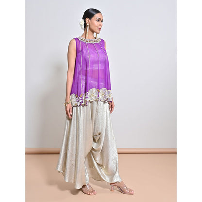 KEITH GOMES Purple Embroidered Top with Blouse and Dhoti