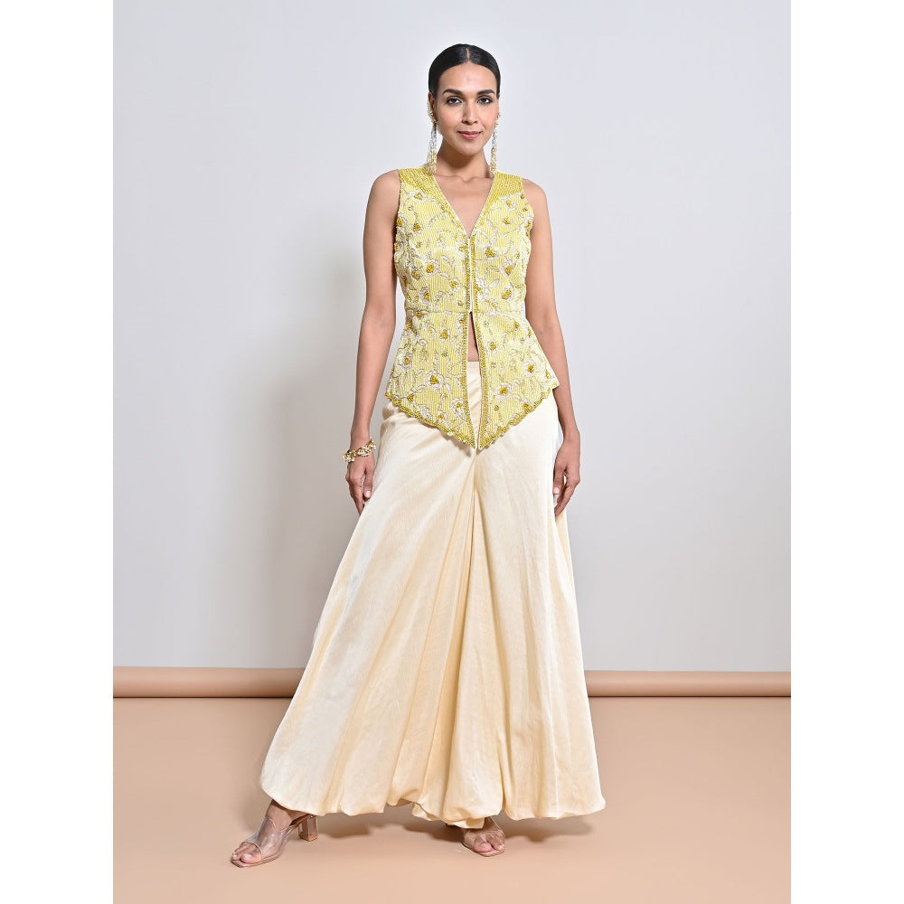 KEITH GOMES Yellow Embroidered Top with Palazzo