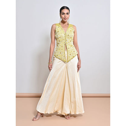 KEITH GOMES Yellow Embroidered Top with Palazzo