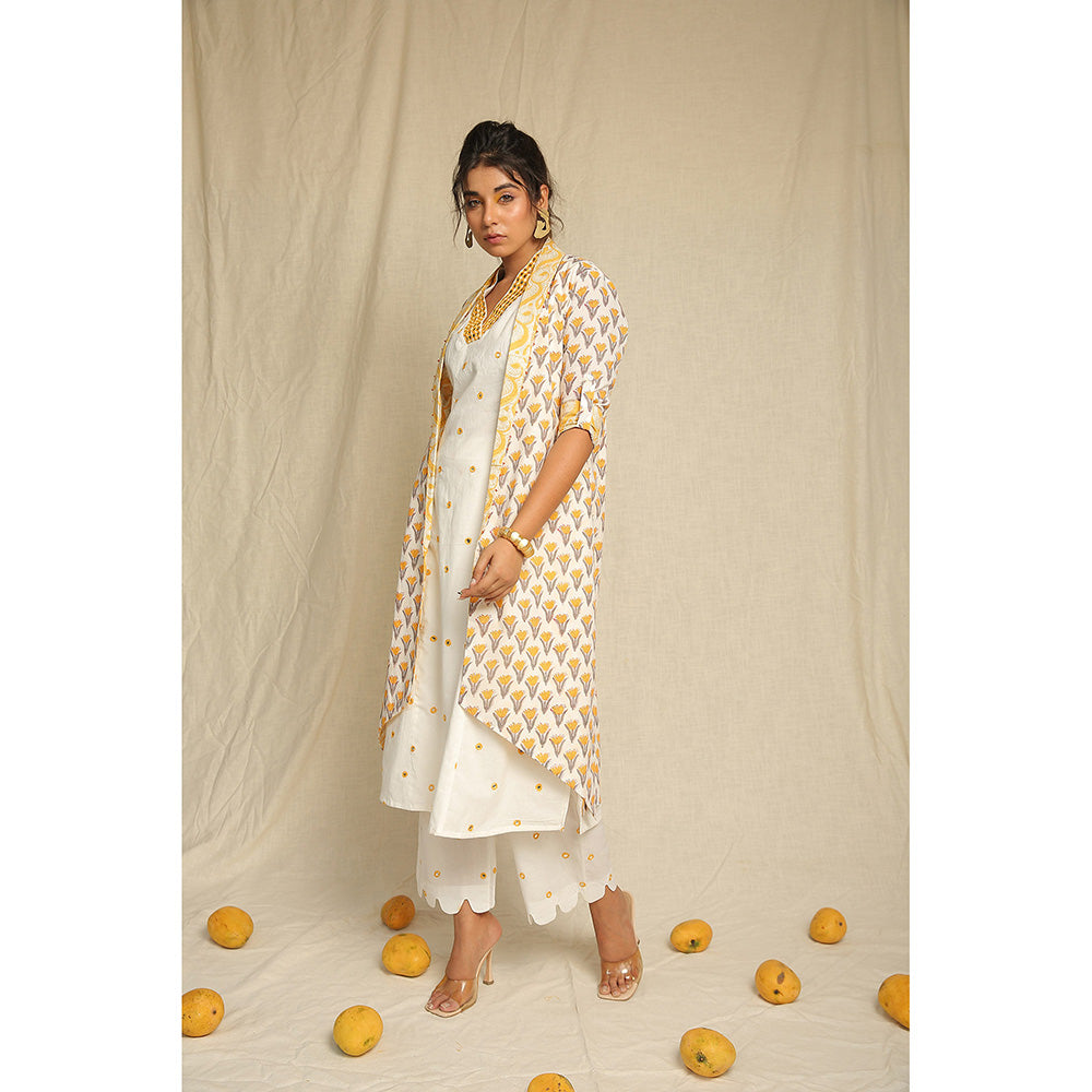 Keva Clothing Kurta Set with Cape- Set of Three - Yellow