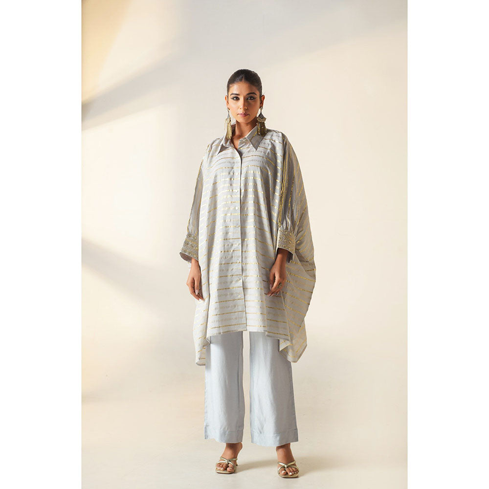 Keva Clothing Europa Blue Cotton Zari Work Embroidered Co-Ord (Set of 3)