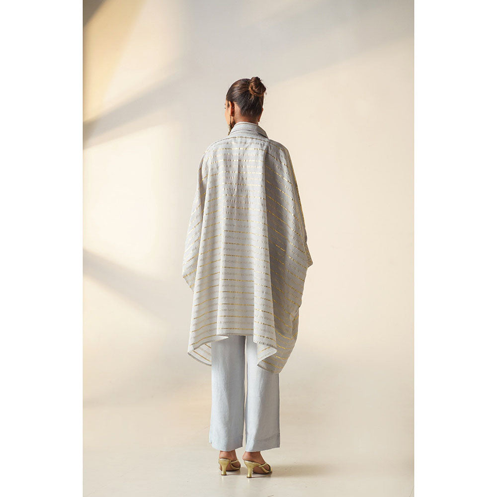 Keva Clothing Europa Blue Cotton Zari Work Embroidered Co-Ord (Set of 3)