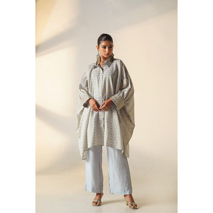 Keva Clothing Europa Blue Cotton Zari Work Embroidered Co-Ord (Set of 3)