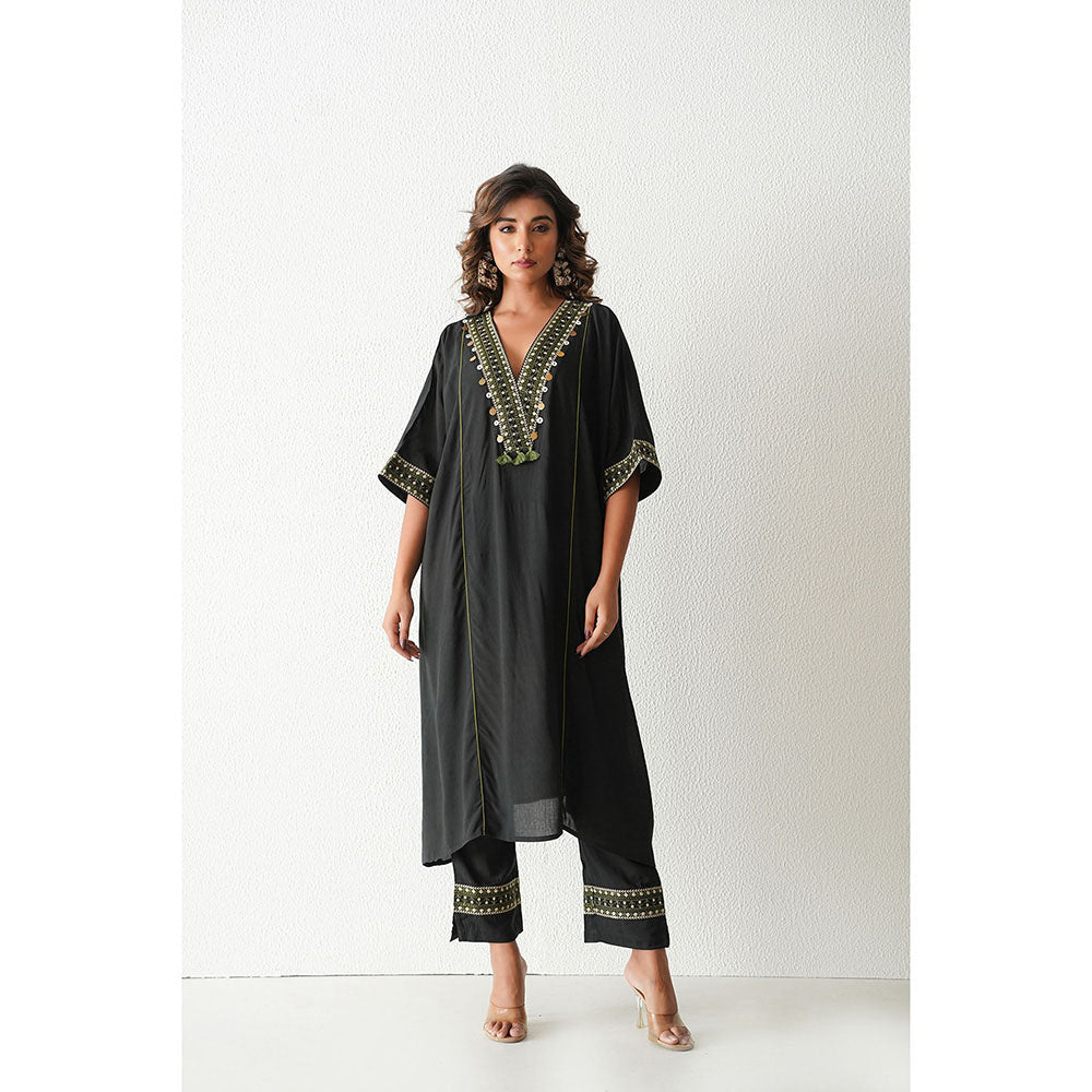 Keva Clothing Lemon Drop Kaftan with Pant - Black (Set of 2)