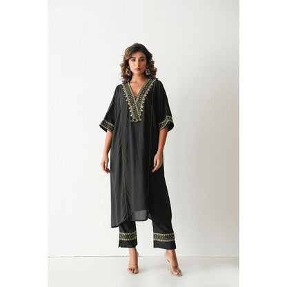 Keva Clothing Lemon Drop Kaftan with Pant - Black (Set of 2)