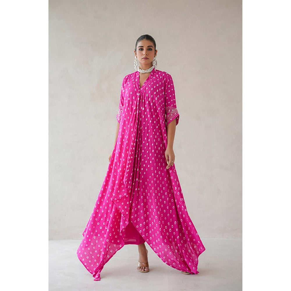 Keva Clothing Bandhani Asymmetrical Kurta with palazzo - Hot Pink
