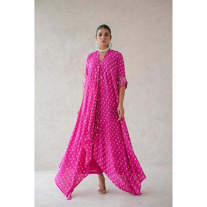 Keva Clothing Bandhani Asymmetrical Kurta with palazzo - Hot Pink