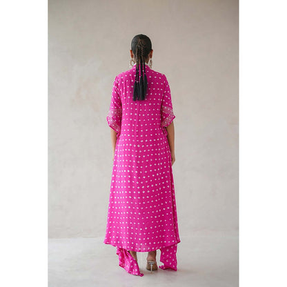 Keva Clothing Bandhani Asymmetrical Kurta with palazzo - Hot Pink