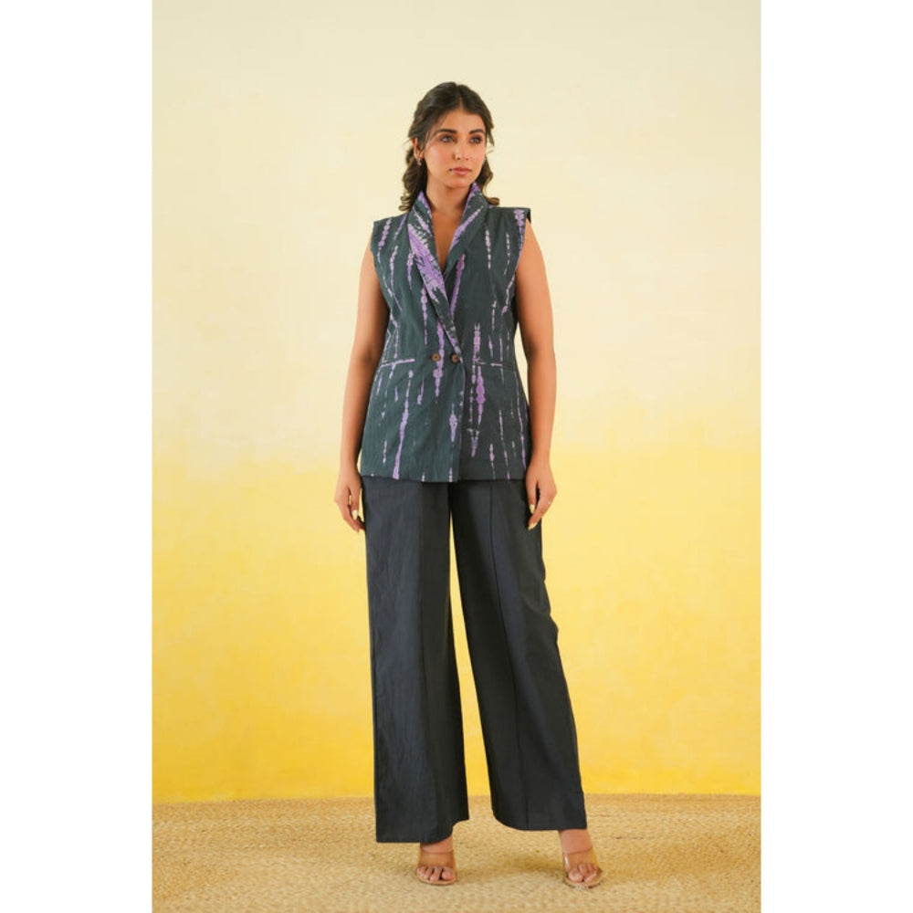 Keva Clothing Long Waistcoat And Pants Co-Ord Set Of Two In Shibori (Black And Purple)