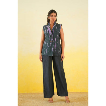 Keva Clothing Long Waistcoat And Pants Co-Ord Set Of Two In Shibori (Black And Purple)