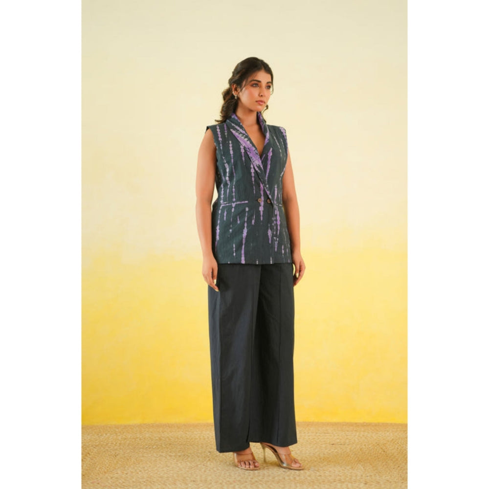 Keva Clothing Long Waistcoat And Pants Co-Ord Set Of Two In Shibori (Black And Purple)