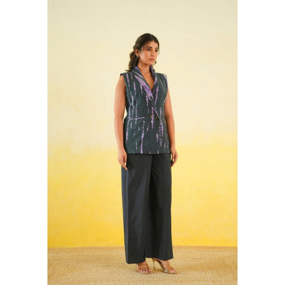 Keva Clothing Long Waistcoat And Pants Co-Ord Set Of Two In Shibori (Black And Purple)