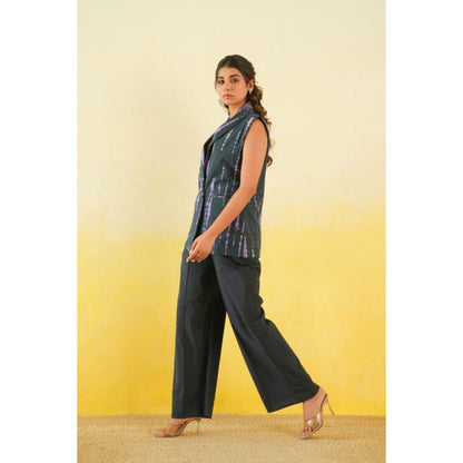 Keva Clothing Long Waistcoat And Pants Co-Ord Set Of Two In Shibori (Black And Purple)