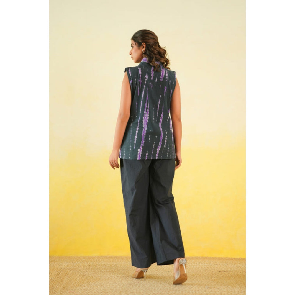 Keva Clothing Long Waistcoat And Pants Co-Ord Set Of Two In Shibori (Black And Purple)