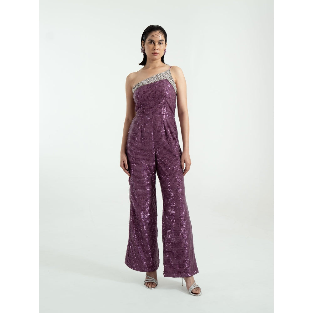 KHUMAAR SHUCHI BHUTANI Purple Hand Embroidered Jumpsuit
