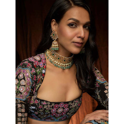 KIARA Blue Pearled Zohra Choker and Earrings 22KT Gold Plated