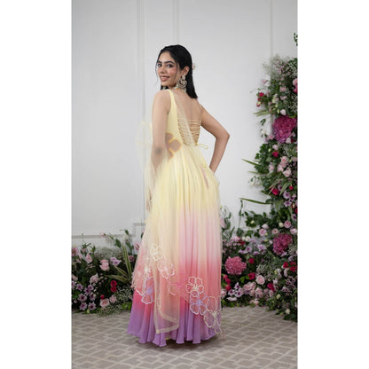 Kiran Kalsi Lemon Yellow Ombre Sequined Anarkali and Dupatta (Set of 2)