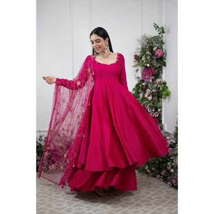 Kiran Kalsi Pink Anarkali Kurta with Sharara and Dupatta (Set of 3)