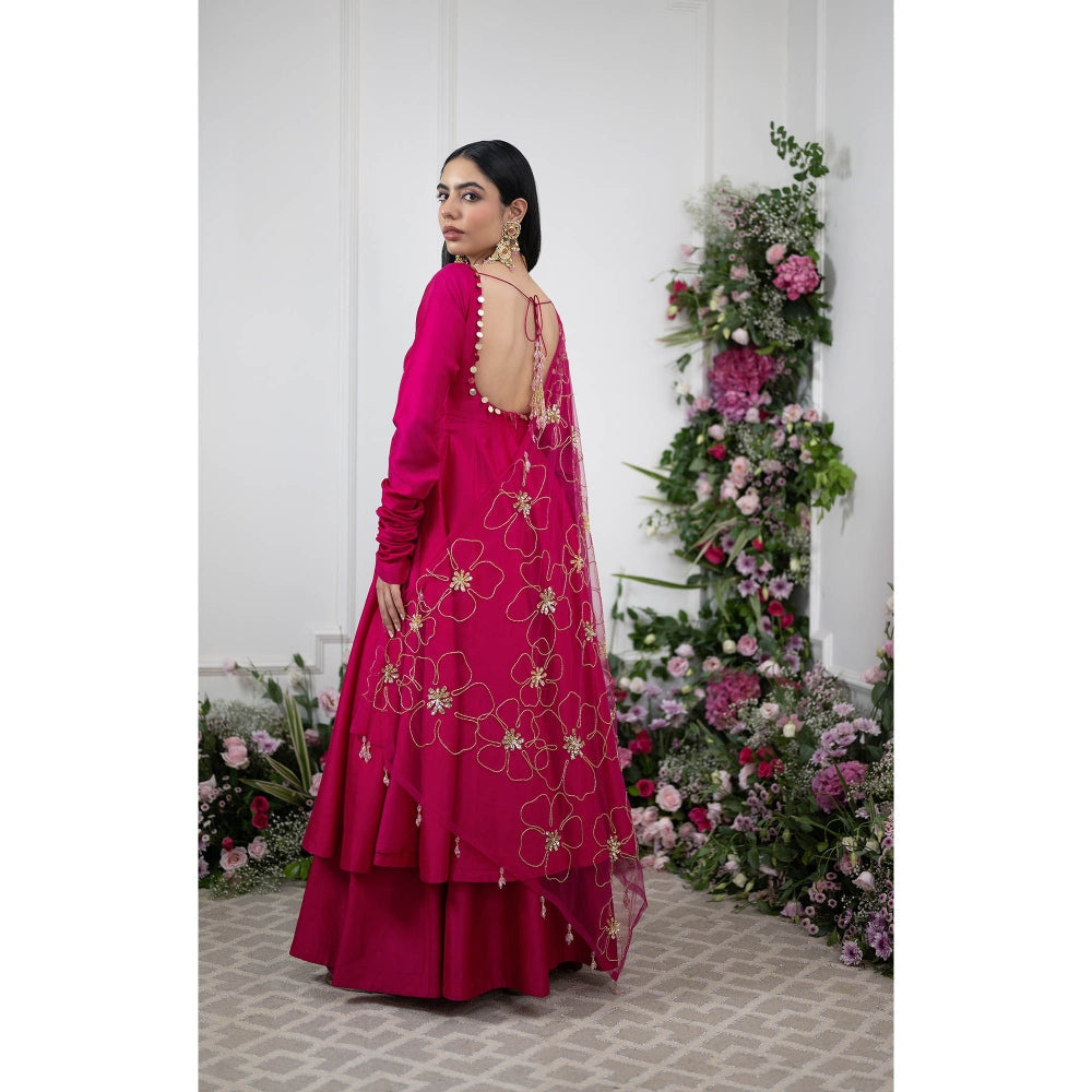 Kiran Kalsi Pink Anarkali Kurta with Sharara and Dupatta (Set of 3)