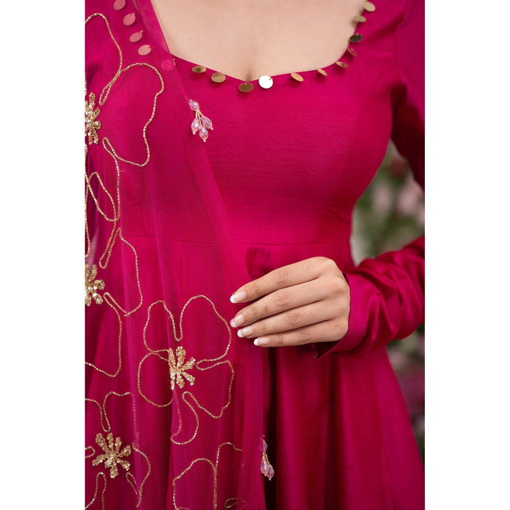 Kiran Kalsi Pink Anarkali Kurta with Sharara and Dupatta (Set of 3)