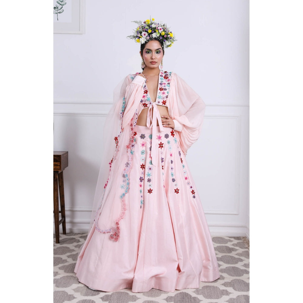 Kiran Kalsi Blush Pink Sequined Lehenga with Blouse and Dupatta (Set of 3)