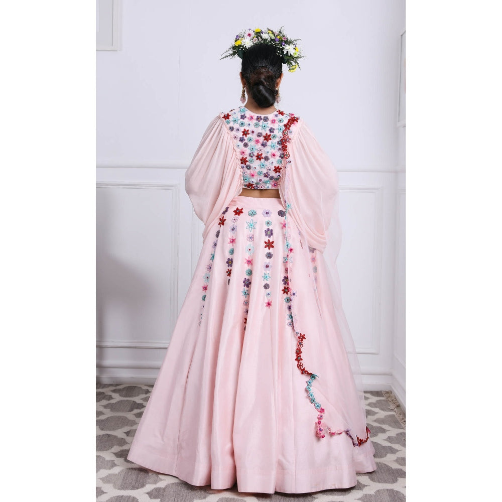 Kiran Kalsi Blush Pink Sequined Lehenga with Blouse and Dupatta (Set of 3)