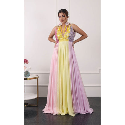 Kiran Kalsi Multi-Color 3D Floral Embroidered Maxi Dress