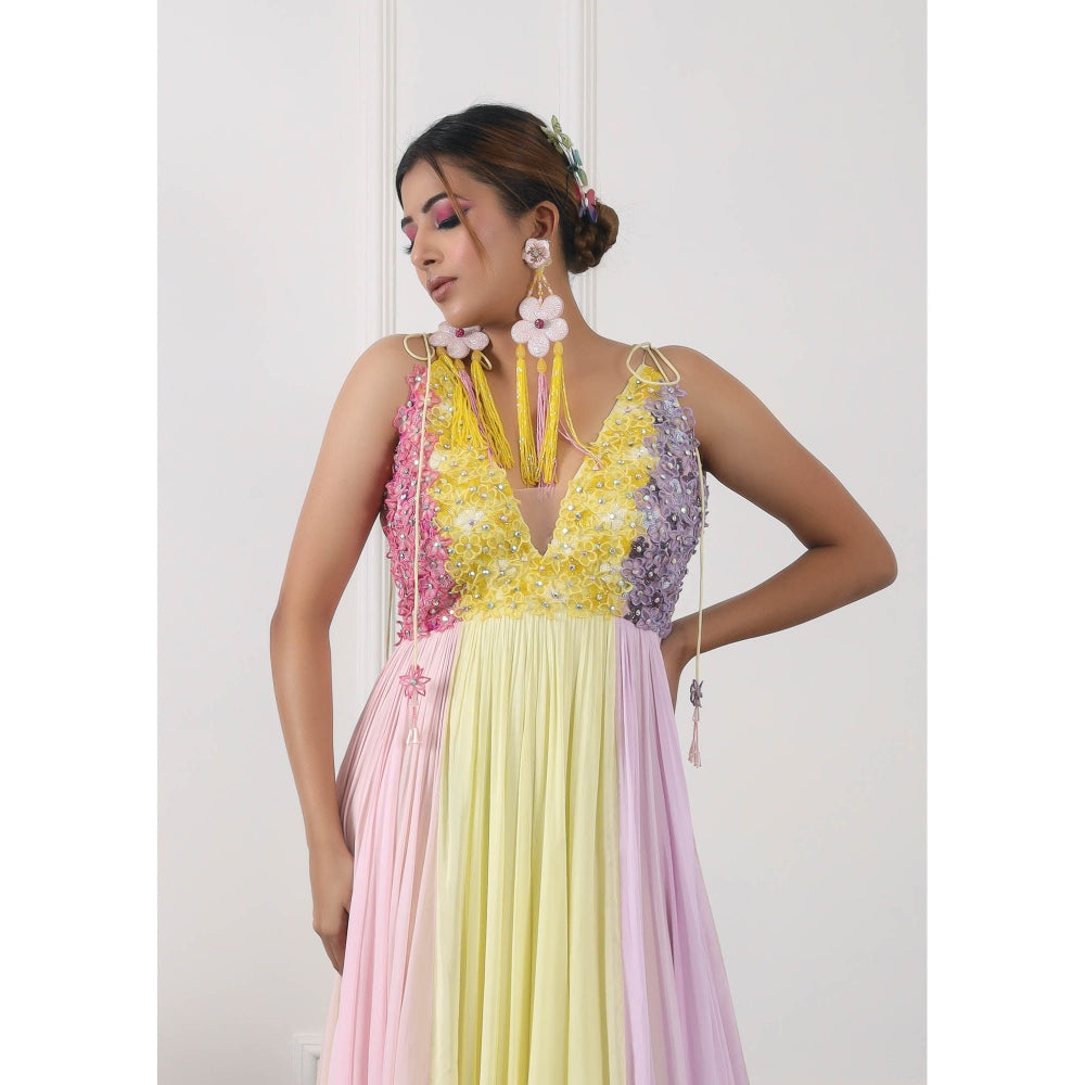 Kiran Kalsi Multi-Color 3D Floral Embroidered Maxi Dress
