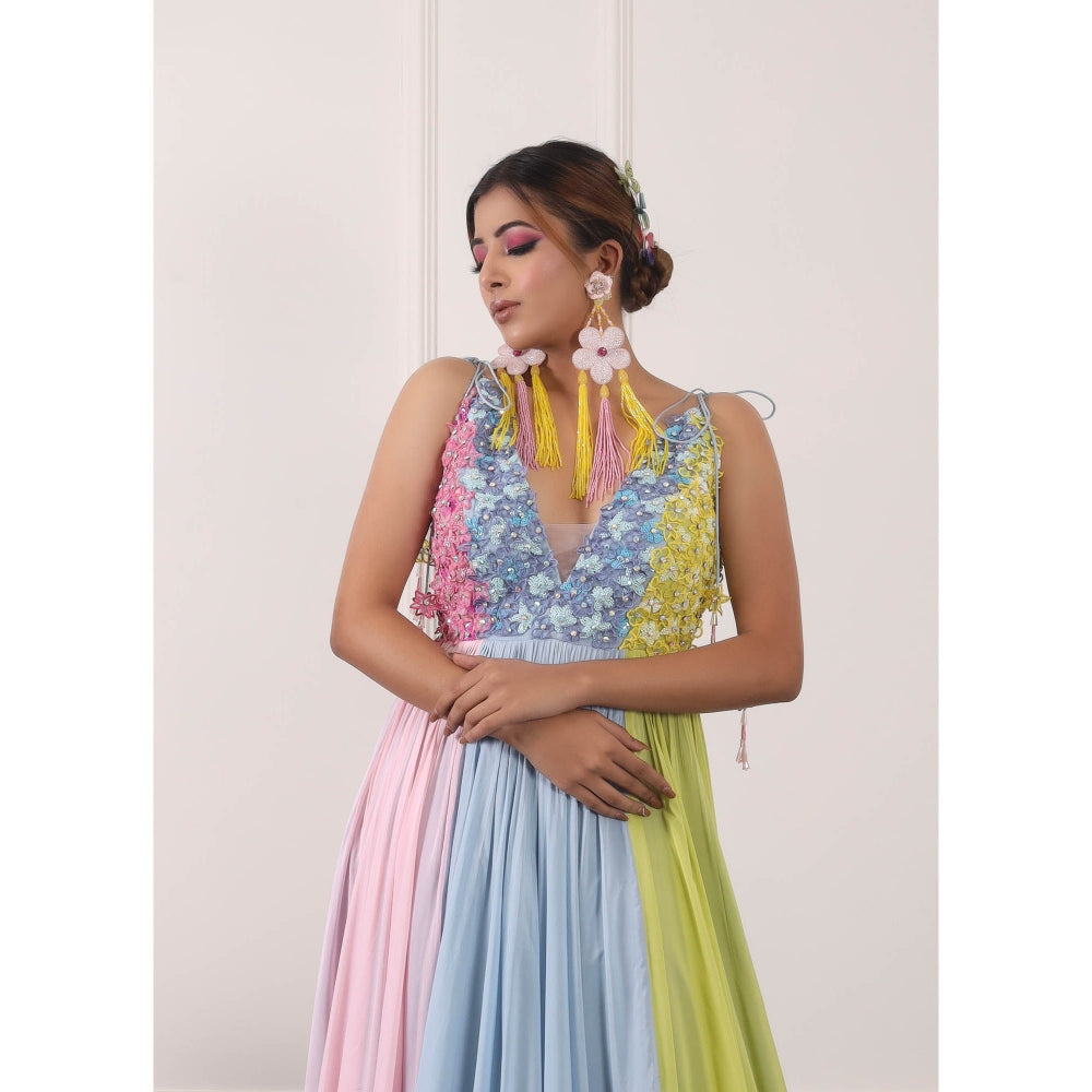 Kiran Kalsi 3D Floral Embroidered Multi-Color Maxi Dress (Set of 2)