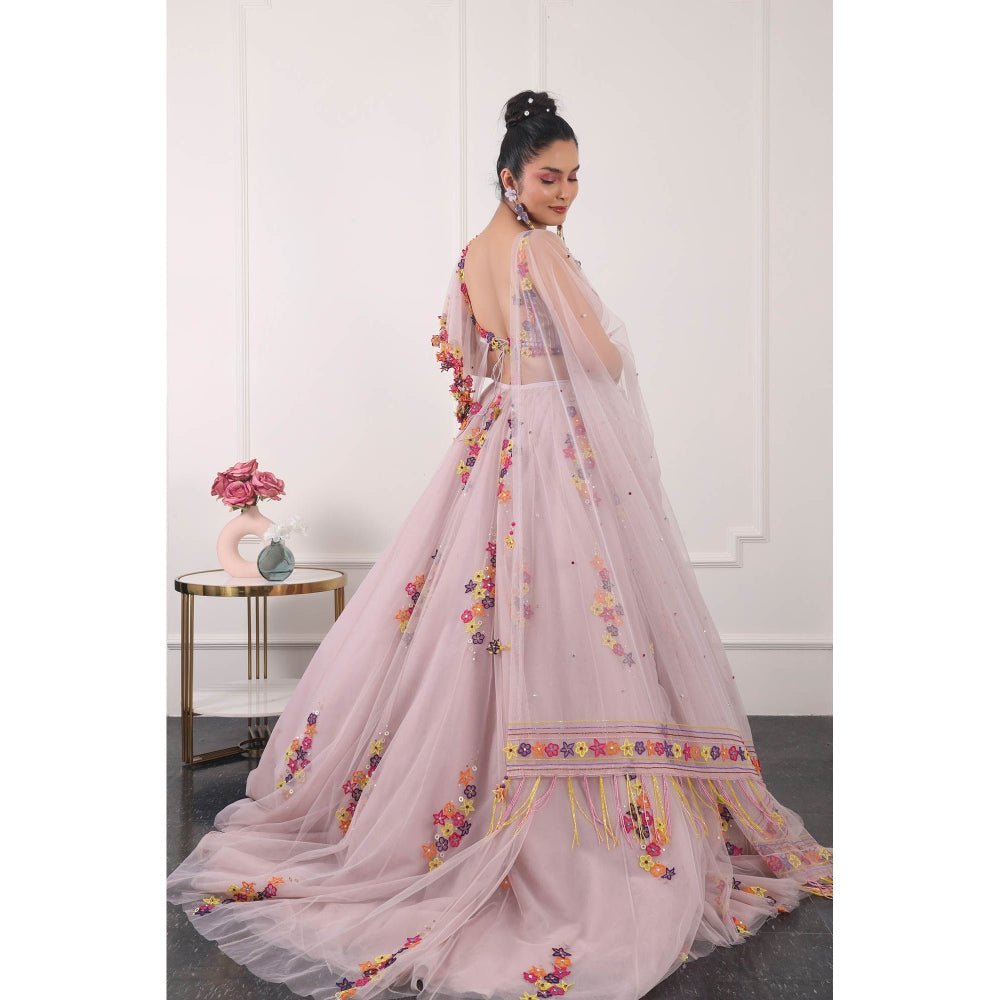 Kiran Kalsi Women Lavender 3D Embroidered Lehenga with Blouse and Dupatta (Set of 3)
