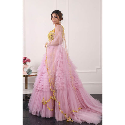 Kiran Kalsi Women Pink 3D Embroidered Lehenga with Blouse and Dupatta (Set of 3)