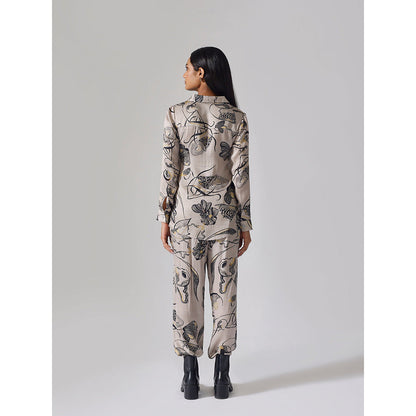 Klad Reflect Grey Printed Collar Neck Shirt