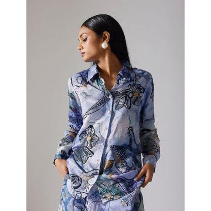Klad Reflect Marbled Blue Printed Collar Neck Shirt