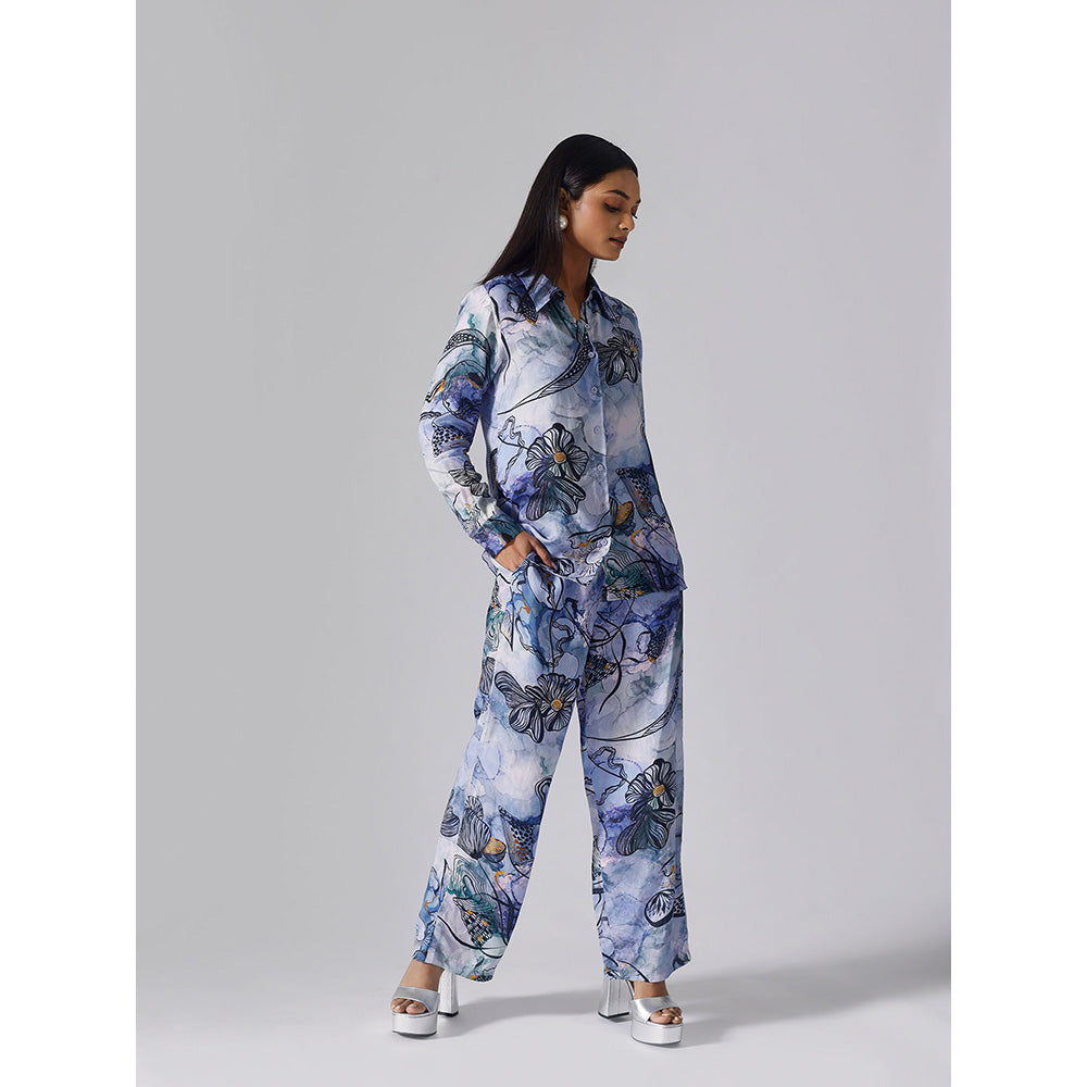 Klad Reflect Marbled Blue Printed Collar Neck Shirt