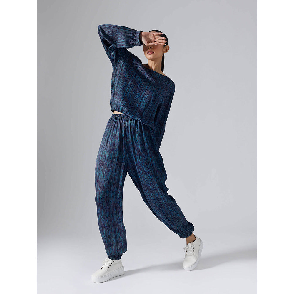 Klad Abstract Print Lines Cyan Co-Ord (Set of 2)