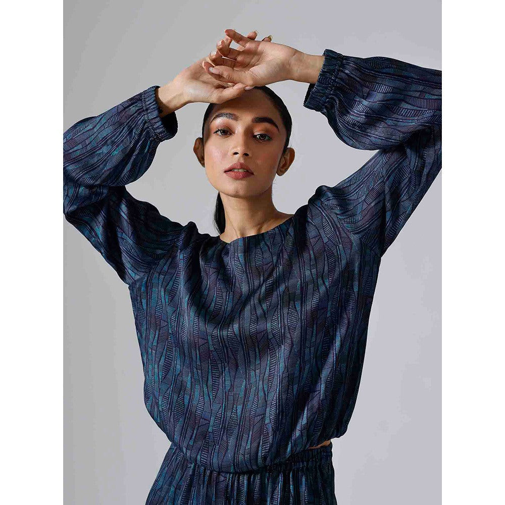 Klad Abstract Print Lines Cyan Co-Ord (Set of 2)