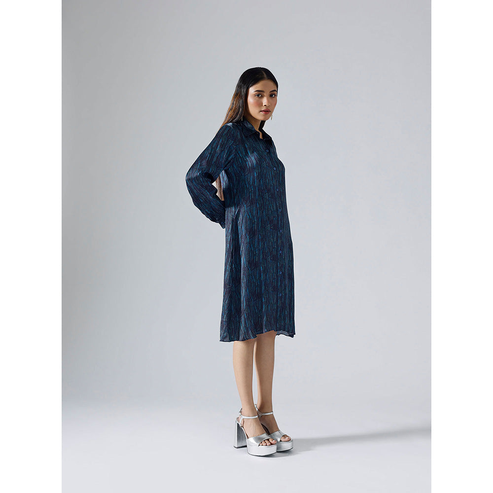 Klad Abstract Lines Cyan Shirt Dress with Belt (Set of 2)