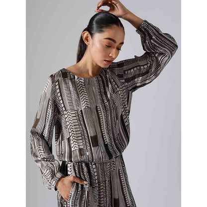 Klad Geometric Brown Round Neck Co-Ord (Set of 2)