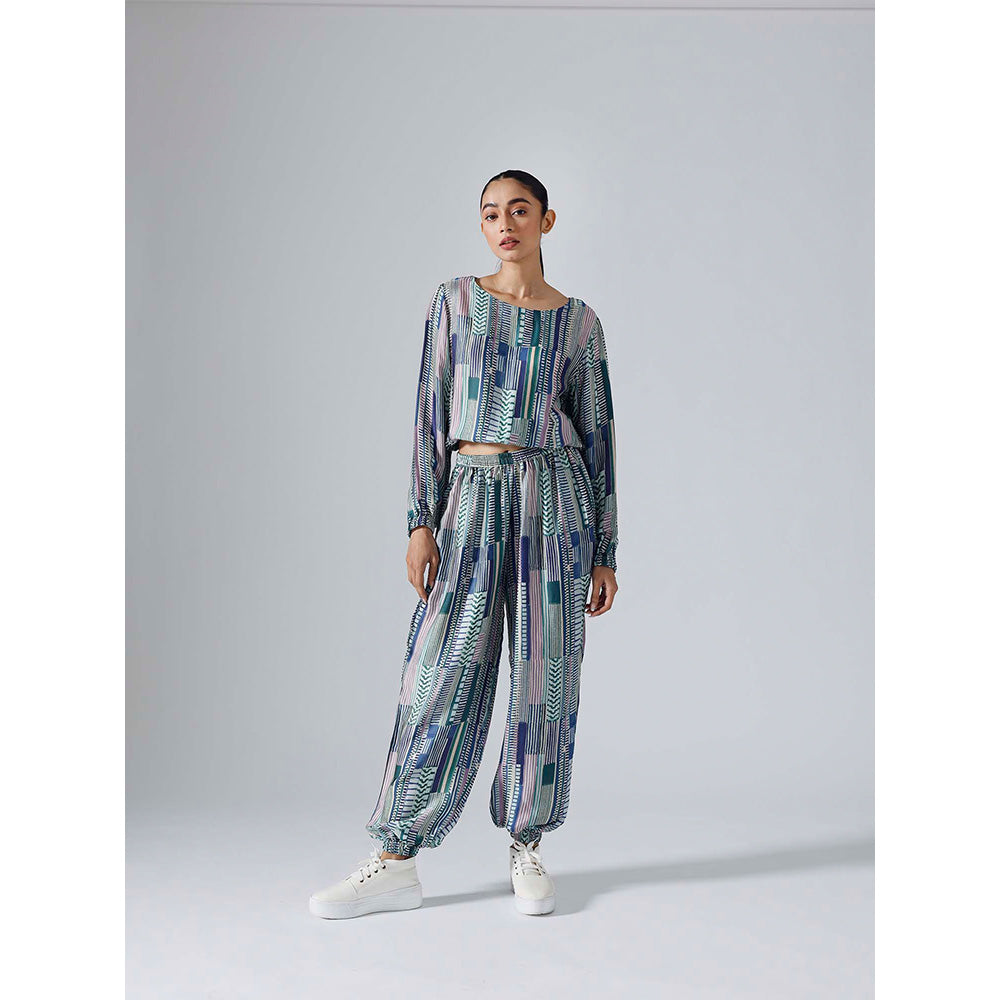 Klad Geometric Teal Round Neck Co-Ord (Set of 2)