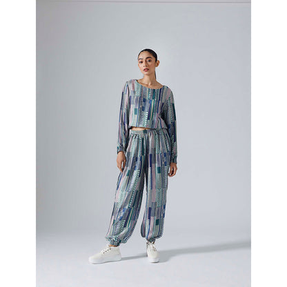 Klad Geometric Teal Round Neck Co-Ord (Set of 2)