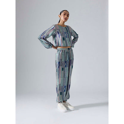 Klad Geometric Teal Round Neck Co-Ord (Set of 2)