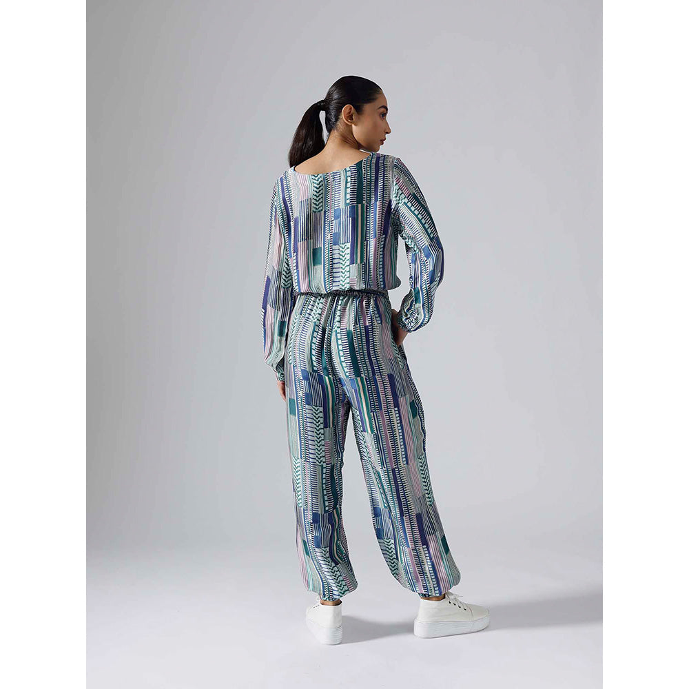 Klad Geometric Teal Round Neck Co-Ord (Set of 2)