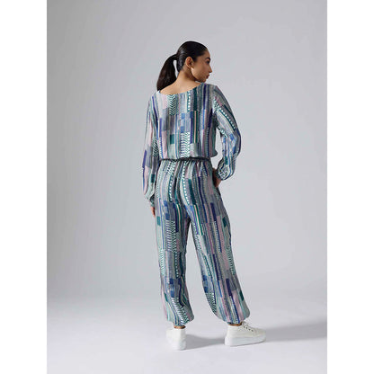 Klad Geometric Teal Round Neck Co-Ord (Set of 2)