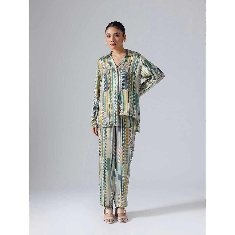 Klad Geometric Green Collar Neck Co-Ord (Set of 2)