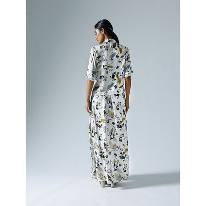 Klad Vivid White Printed Cropped Shirt with Draped Skirt (Set of 2)